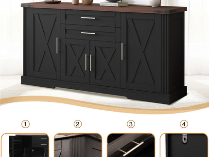 Barn Door Storage Cabinet With 2 Drawers & Door Rack, Adjustable Shelves
