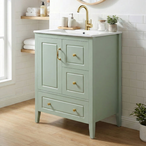 Retro Bathroom Vanity With Sink, Soft Closing Cabinet & Drawers
