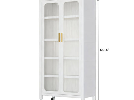 6 Tier Storage Cabinet With Transparent Door, Adjustable Shelves & Wheels