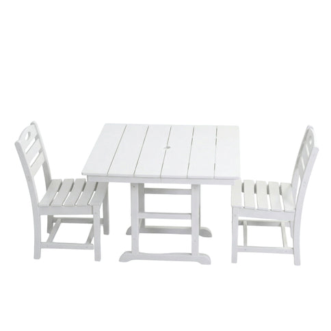 Outdoor Patio Dining Set, Square Table With Umbrella Hole And Armless Chairs