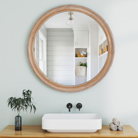 Round Wall Mirror With Ribbed Frame