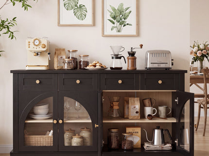 Sideboard Cabinet With 4 Drawers And 4 Arched Glass Doors