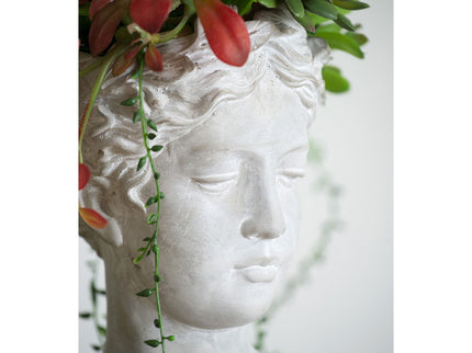 Greek Style Cement Head Planter Indoor Outdoor Home, Garden Decor - Gray