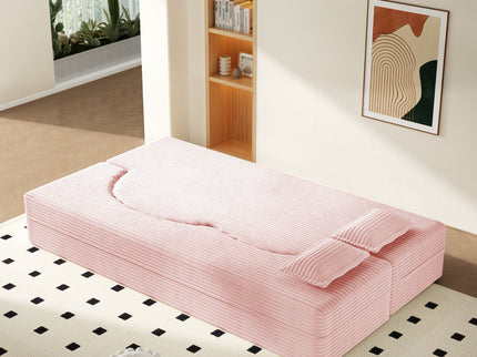 Modern Floor Sofa With 2 Pillows, Convertible Twin Size Folding Mattress For Living Room