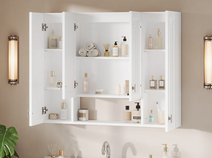 Bathroom Cabinet With 5 Adjustable Shelves, Soft Closing Hinges, Open Shelving Design - White