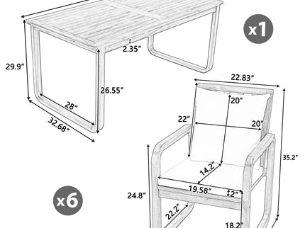 7 Piece Outdoor Patio Dining Set With Removable Cushions