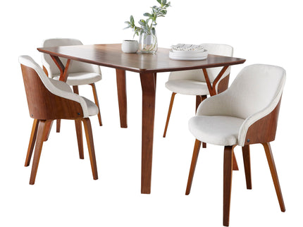 Folia Bacci - 5 Piece Mid-Century Modern Dining Set - Walnut / Cream