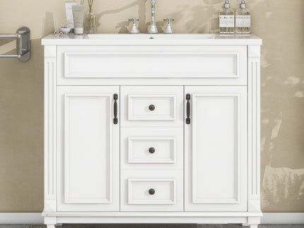 Bathroom Vanity With Top Sink, Basin On Cabinet With 2 Soft Closing Doors And 2 Drawers