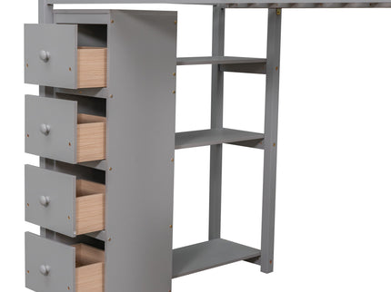 Loft Bed With Storage Drawers, Desk And Stairs With Shelves