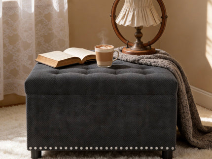 Square Tufted Storage Ottoman With Nailhead Trim