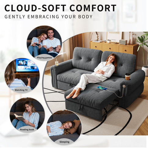 2 In 1 Convertible Sofa Bed For Living Room - Dark Gray - Fabric