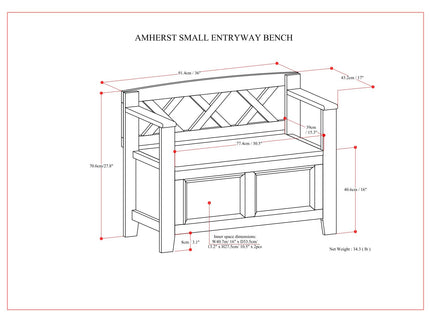Amherst - Small Transitional Entryway Storage Bench
