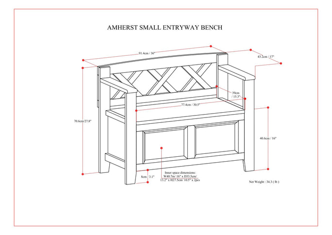 Amherst - Small Transitional Entryway Storage Bench