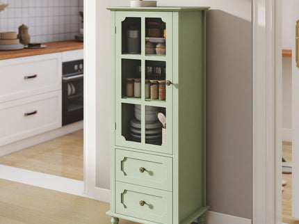 Minimalism Buffet Cabinet With Glass Doors And Double Drawer