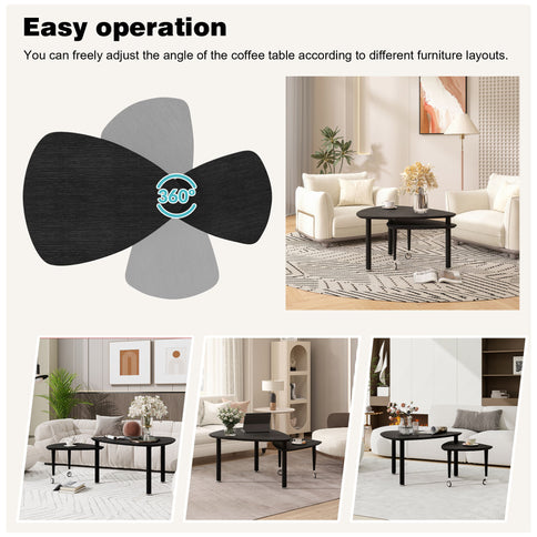 360 Degree Rotatable Coffee Table With Solid Legs