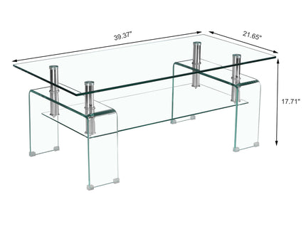 Modern Tempered Glass Coffee Table With 2 Tier Storage For Living Room