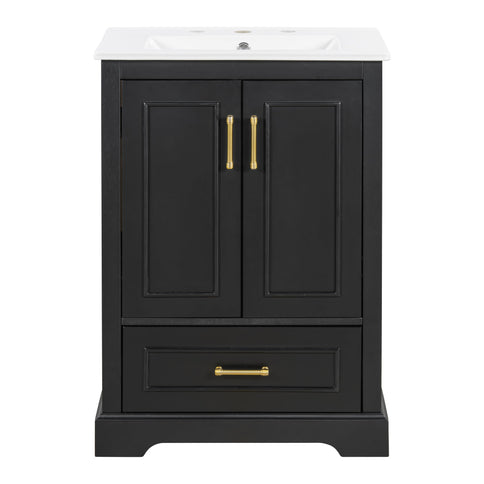 Bathroom Vanity With Sink, 1 Divided Drawer And 2 Soft Close Doors With Double Shelf
