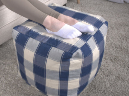 Connor - Checkered Square Pouf Ottoman And Floor Cushion - Ivory / Navy