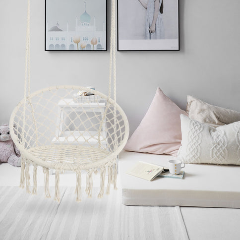 Macrame Hanging Hammock Chair, Rope Swing For Indoor And Outdoor Use
