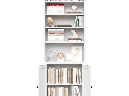 Bookcase Tall 5-Tier Adjustable Storage Shelf With Door Deep - White