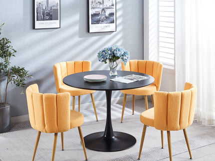 Modern Dining Chair (Set of 2) With Iron Tube Wood Color Legs, Shorthair Cushions And Comfortable Backrest, Suitable For Dining Room, Living Room, Cafe, Simple Structure