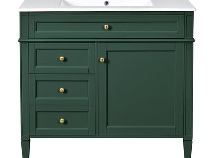 Bathroom Vanity With Mirror Cabinet, Single Sink With 2 Soft Closing Doors And 4 Drawers