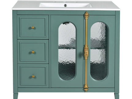 Bathroom Vanity With 3 Drawers And 2 Soft Close Doors Cabinet - Lake Green