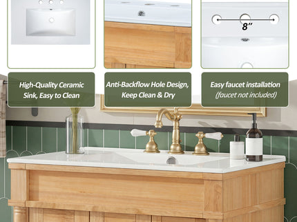 Modern Bathroom Vanity With Ceramic Sink, Soft Close Doors, Adjustable Shelves