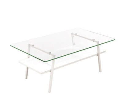 Rectangle Coffee Table, Tempered Glass Tabletop With Metal Legs, Modern Table For Living Room