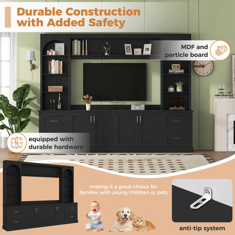Arched Entertainment Center Wall Unit With Drawers, TV Stand