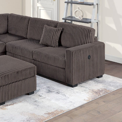 Upholstered L - Shaped 4 Piece Sectional Set With USB, Cocktail Ottoman