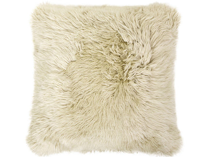 Astrid - Square New Zealand Sheepskin Accent Throw Pillow Cover With Feather Insert - Taupe / Natural