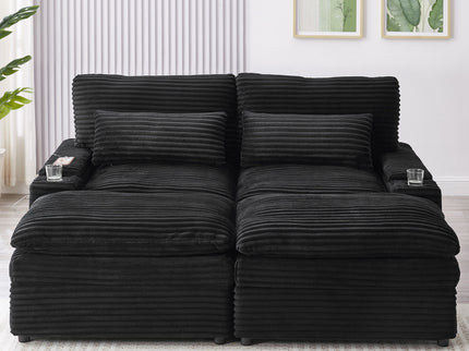 Convertible Loveseat Sofa With Storage, USB Ports, Cup Holders