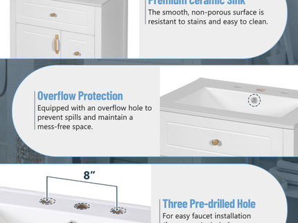 Elegant Bathroom Vanity With Ceramic Sink, Soft Close Doors And Drawers, Double Storage Racks