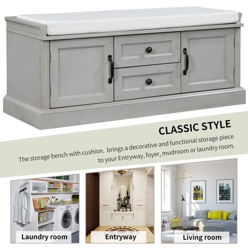 Hearth & Haven Daisy - Storage Bench With 2 Drawers And 2 Cabinets