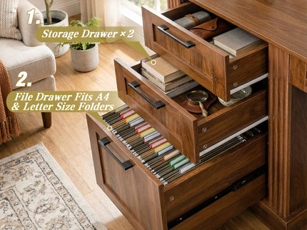 Office Desk With Charging Station & Storage Cabinet