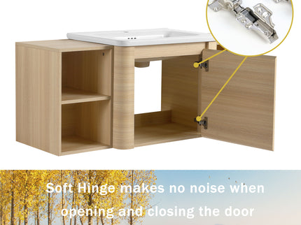 Wall Mounted Bathroom Vanity With Sink, Storage Shelves & Soft Close Door