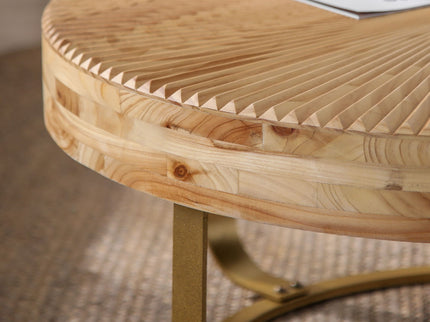 Modern Round Coffee Table With Wooden Carving Pattern