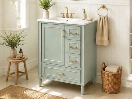 Modern Bathroom Vanity With Sink, Soft Close Doors, 3 Drawers