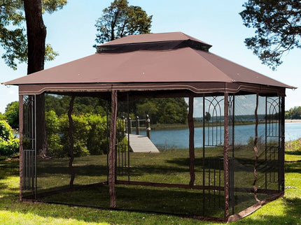 13 0 Outdoor Patio Gazebo Canopy Tent With Ventilated Double Roof And Mosquito Net (Detachable Mesh Screen On All Sides) Suitable For Lawn Garden Backyard And Deck Top - Brown