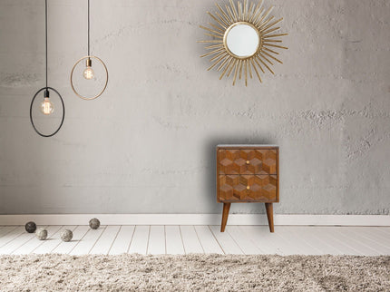 Cube Carved Bedside Table Nightstand - Chestnut