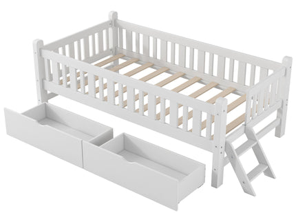 Platform Bed With Guardrail And 2 Drawers