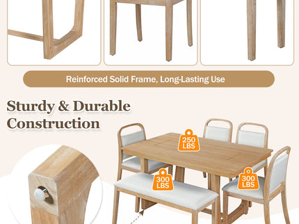 Farmhouse Dining Set With 4 Upholstered Chairs & 1 Bench
