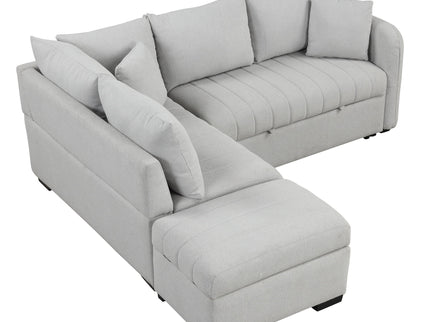 L-Shaped Sectional Pull Out Sofa Bed Sleeper Sofa With Two USB Ports, Two Power Sockets And A Movable Storage Ottoman