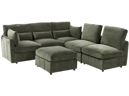 Modern Modular U-Shaped Sofa Bed With Movable Ottoman, USB Ports, Phone Holder