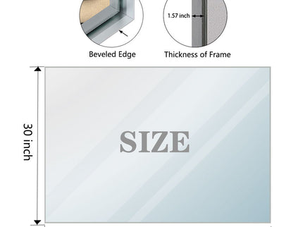 40X30" Silver Rectangular Wall-Mounted Beveled Bathroom Mirror, Square Angle Metal Frame Wall Mounted Bathroom Mirrors For Wall (Horizontal & Vertical) - Silver