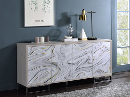 Panos - Console Cabinet - White Marcle / Chrome