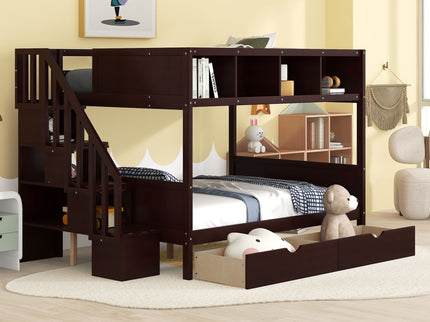 Bunk Bed With Shelfs, Storage Staircase And 2 Drawers
