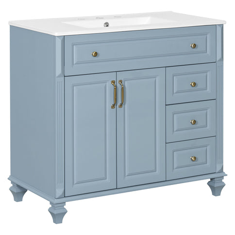 Modern Bathroom Vanity With Sink, 3 Drawers & 2 Doors