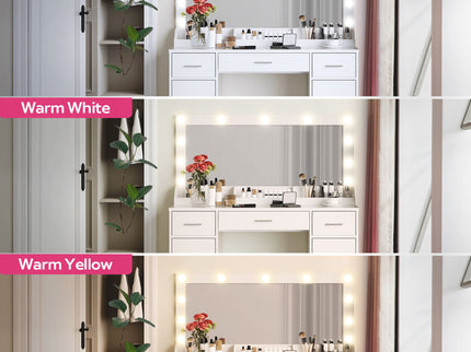 Vanity Desk With Large Mirror, 3 Colour Lighting Modes, Adjustable Brightness, Dresser With 3 Drawers & 2 Vertical Cabinets, Makeup Vanity Table For Women & Girls